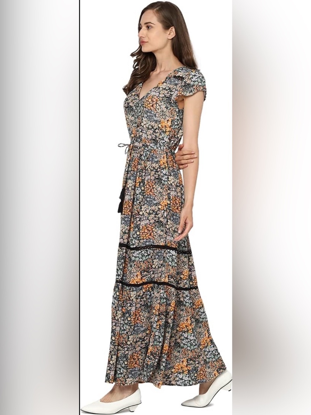 American Eagle Lace Tiered Floral Maxi Dress Women’s Sz S Boho Prairie Cottage